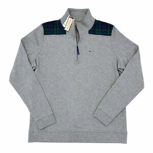 NWT! Vineyard Vines Women’s Classic 1/4 Zip Blackwatch Plaid Gray Heather